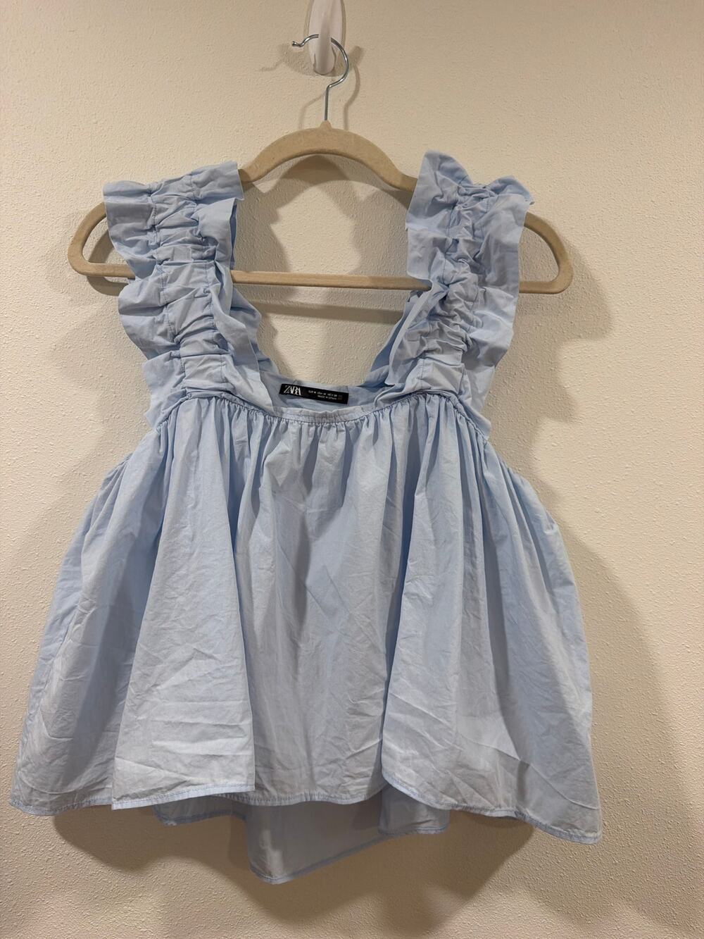Zara Sky baby blue ruffled strap baby doll top